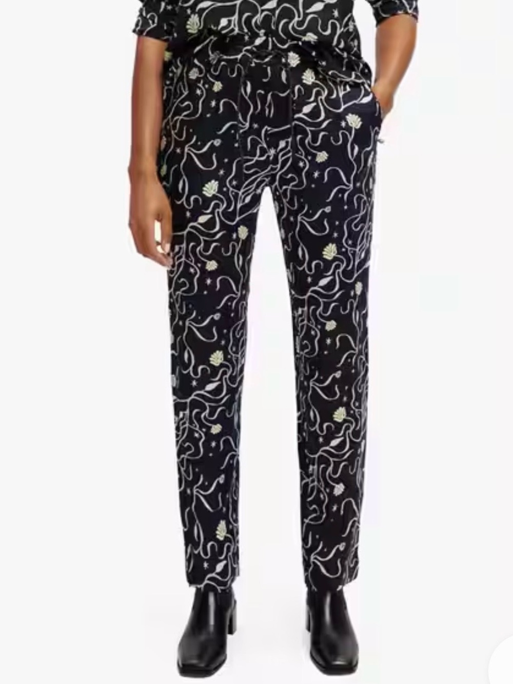 Scotch & Soda Printed Navy Blue Relaxed Trousers - Women's Pants